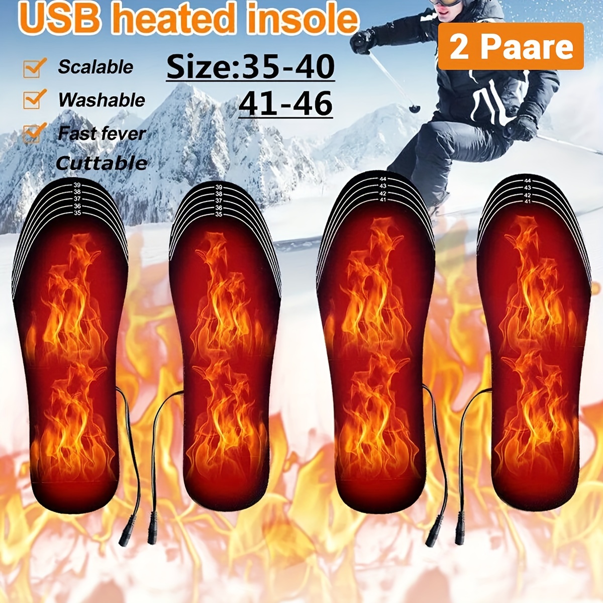 

2 Beheizbare Einlegesohlen Usb Thermosohlen Winter Schuhheizung