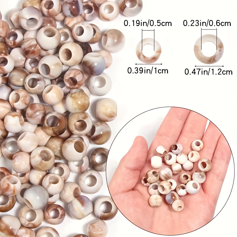 Mixed Large Hole Beads, 200pcs in Beige, Brown, White, Black, Gray
