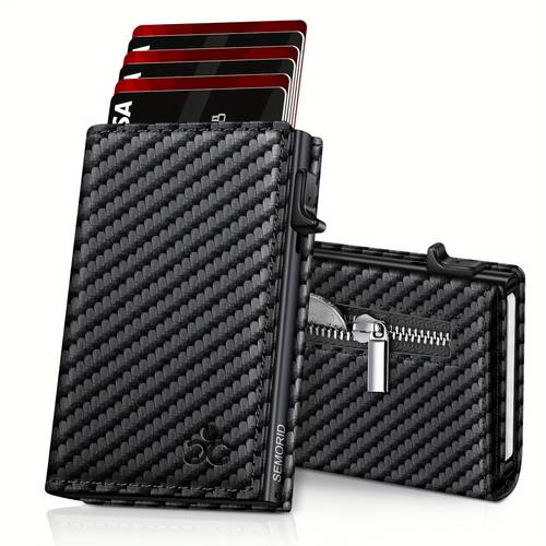 schlanker rfid-geschützter herrenbrieftasche mit münzfach, 9- karten, robuster aluminiumlegierung, schwarzer kohlenstofffaser-design, sichere kartenhalter für den täglichen gebrauch, sicheres lager für ihre karten