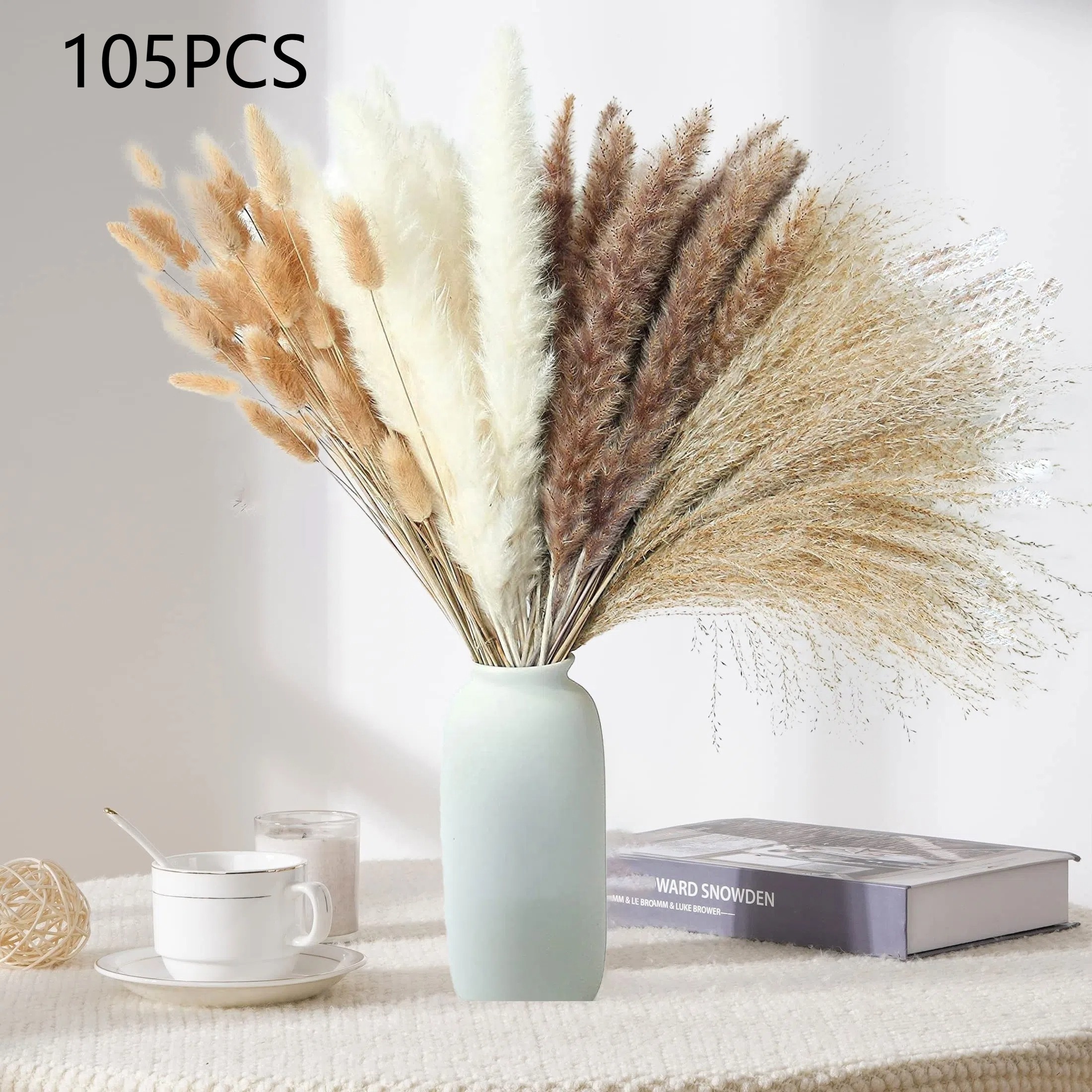 Image of 105pcs Pampas Grass Decor Artificial - Versatile Plant Bouquet For Home Decor, Wedding, Party Table - Fall Aesthetic - Tabletop Placement, Ideal For Christmas, Halloween, Valentine's Day