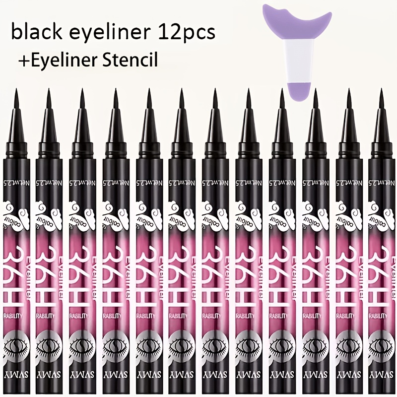 12pcs Black Eyeliner Pens, Tip Long, Long-lasting Waterproof Makeup, , Eyes, Eyeliner, , Smudge-resistant, Beauty Tool, Cosmetic Pencil, Professional Makeup