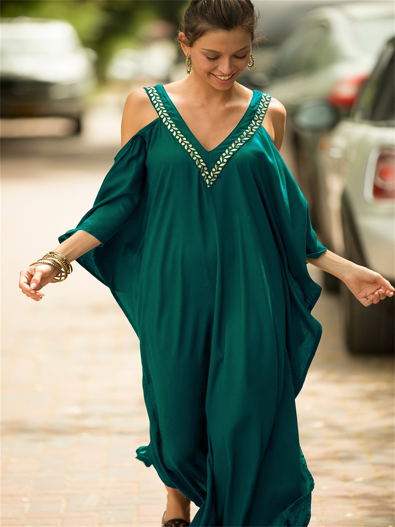 cold shoulder kaftan dresses swimsuit cover maxi - Temu