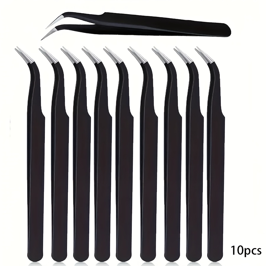 10pcs Precision Black Metal Tweezers, With Curved Tips- Durable Hand Tools And Repair Tools, Suitable For Jewelry And Projects
