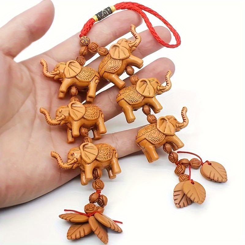 

Resin Elephant Car Hanging Ornament - Pack Of 1 Keyring With 6 Elephants, Auspicious Peace Charm For Vehicles