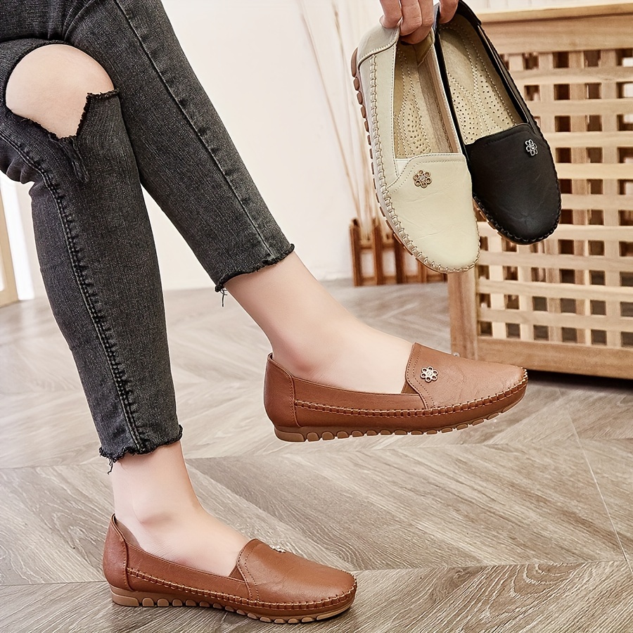 

Women's Solid Color Flat Loafers, Casual Slip On Soft Sole Shoes, Lightweight & Comfortable Shoes