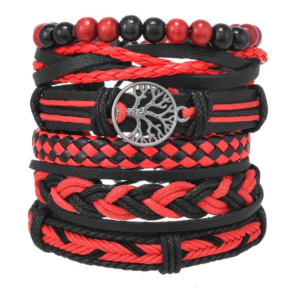 Image of 6pcs Set, Simple Hand-woven Pu Bracelet, Diy Multi-strand Mix-and-match Bangle Set