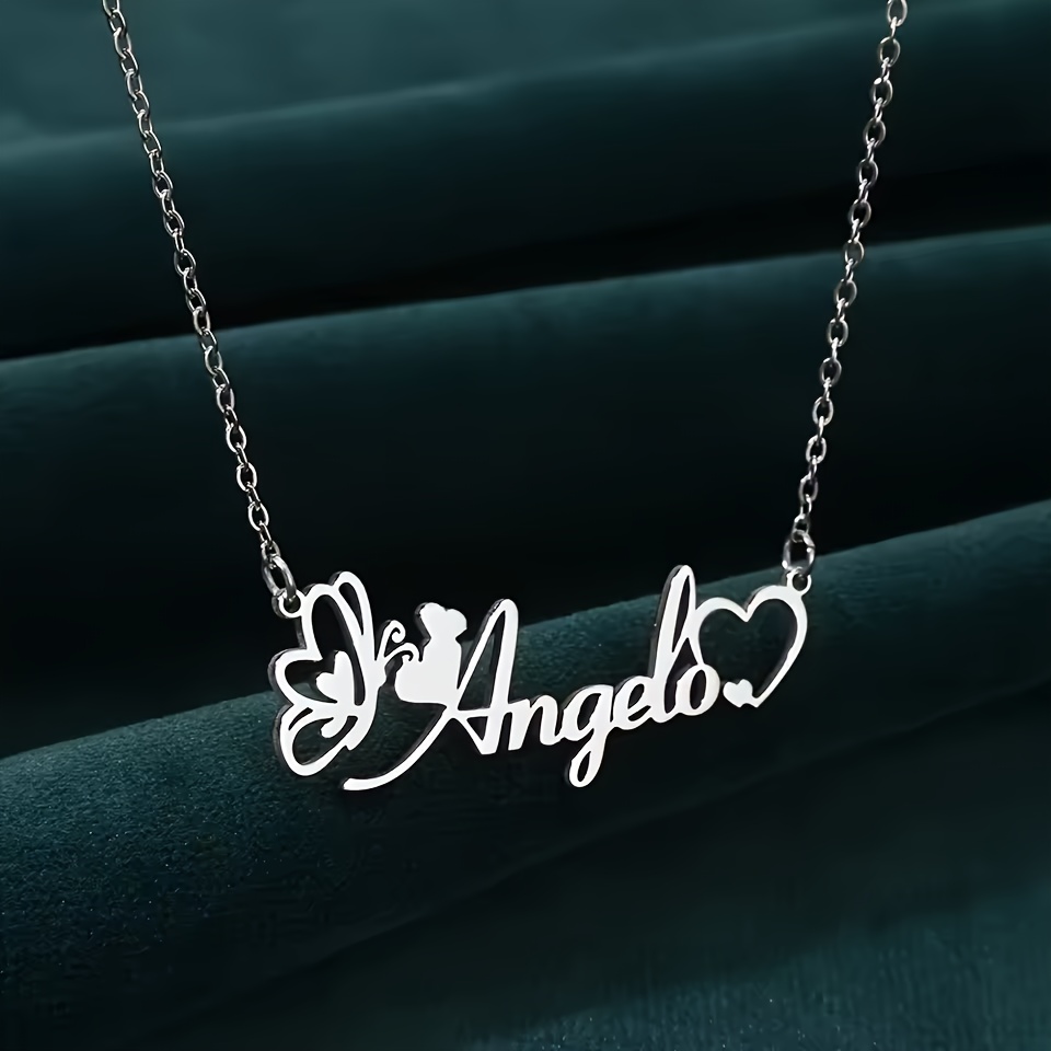 TEMU Collana personalizzata e argentata con e cuore, collana con personalizzata - Ciondolo e sexy in acciaio inossidabile, argentato oro 18 , regalo