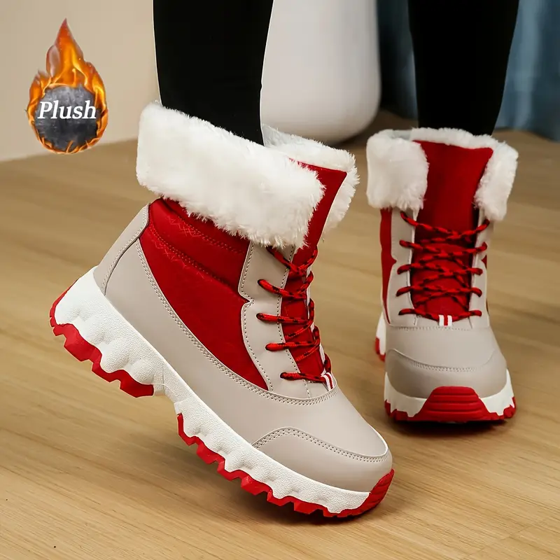 womens winter fashionable versatile anti slip plus velvet wear resistant comfortable warm trendy casual sports snow boots details 4