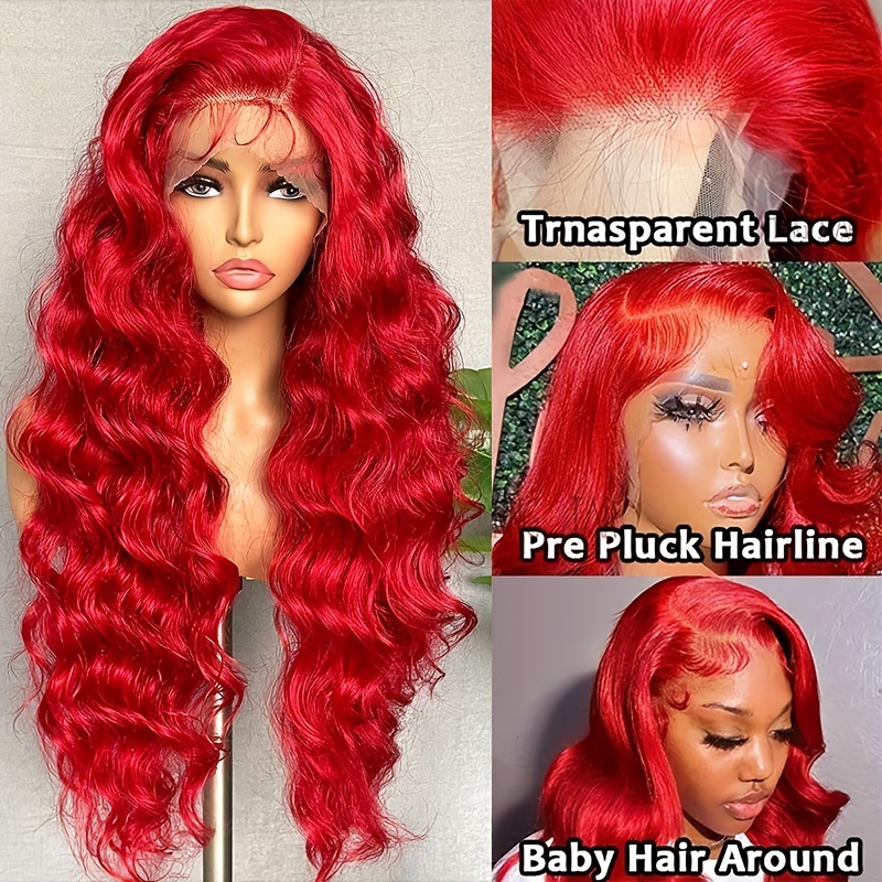 13x4 Red Wig Human Hair 150 Density Bright Red Lace Front Temu