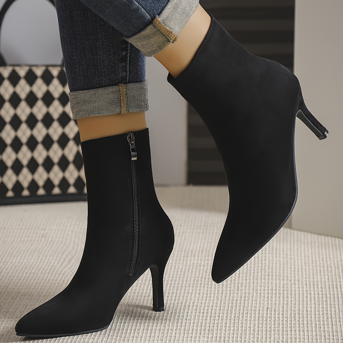 Pointed Toe Ankle Boots with Inner Fleece Warm Lining