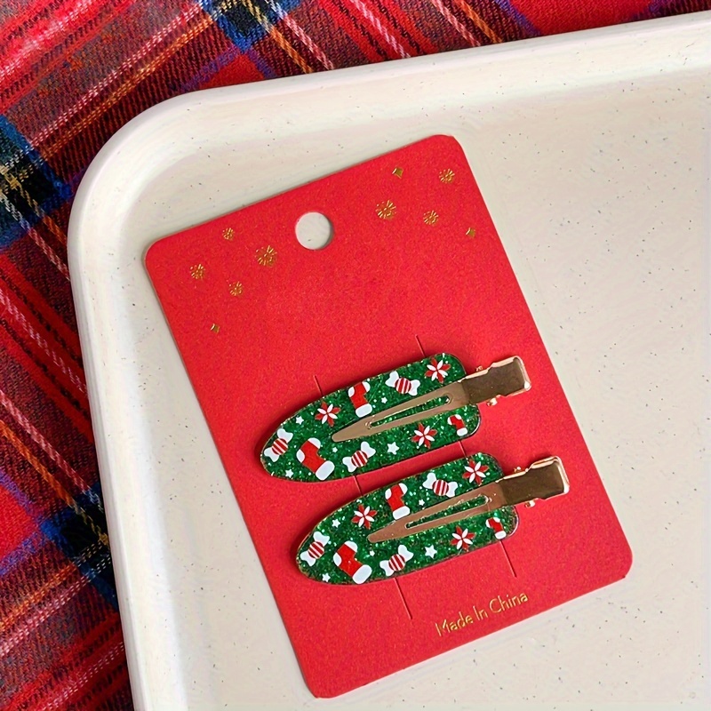 2-pack New Christmas Card Clips, Seamless Hair Clips, Christmas Gift Snowflake Duckbill Clips, Cartoon Christmas Hair Clips, Bangs And Side Hair Clips, Accessories