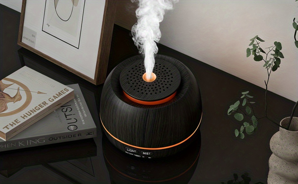 COOLUCK Difuzor de Uleiuri Esențiale și Umidificator 300ml cu Telecomandă, Lumină de Noapte cu 7 Culori Schimbătoare, Tehnologie Soundwave Alimentat prin USB, Mod Răcoros/Uscat, Oprire Automată, Compatibil cu Uleiuri de Difuzare (Lavandă/Arbore de Ceai/Oregano) pentru Casă, Birou, Spa