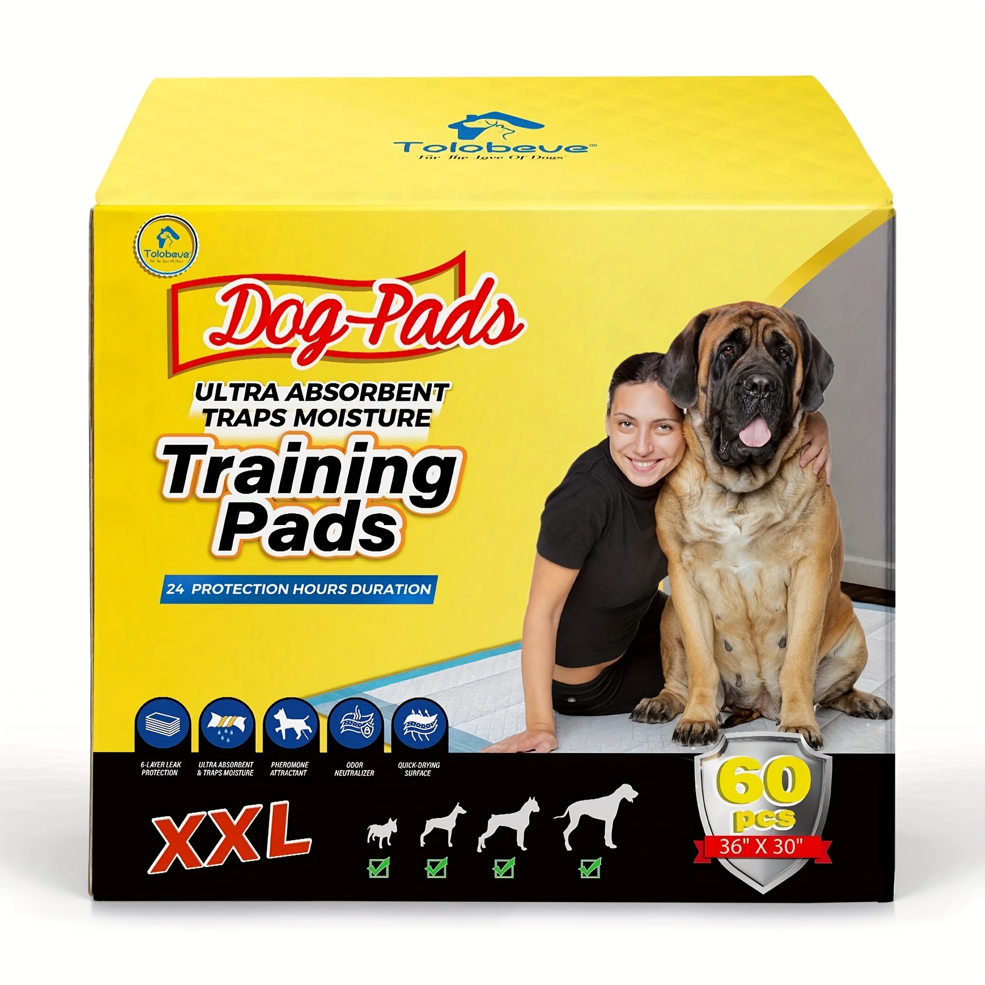 

Dog Training Pads, Xxl, 30 In X 36 In, 60 Count Disposable Dog Puppy Pee Pads