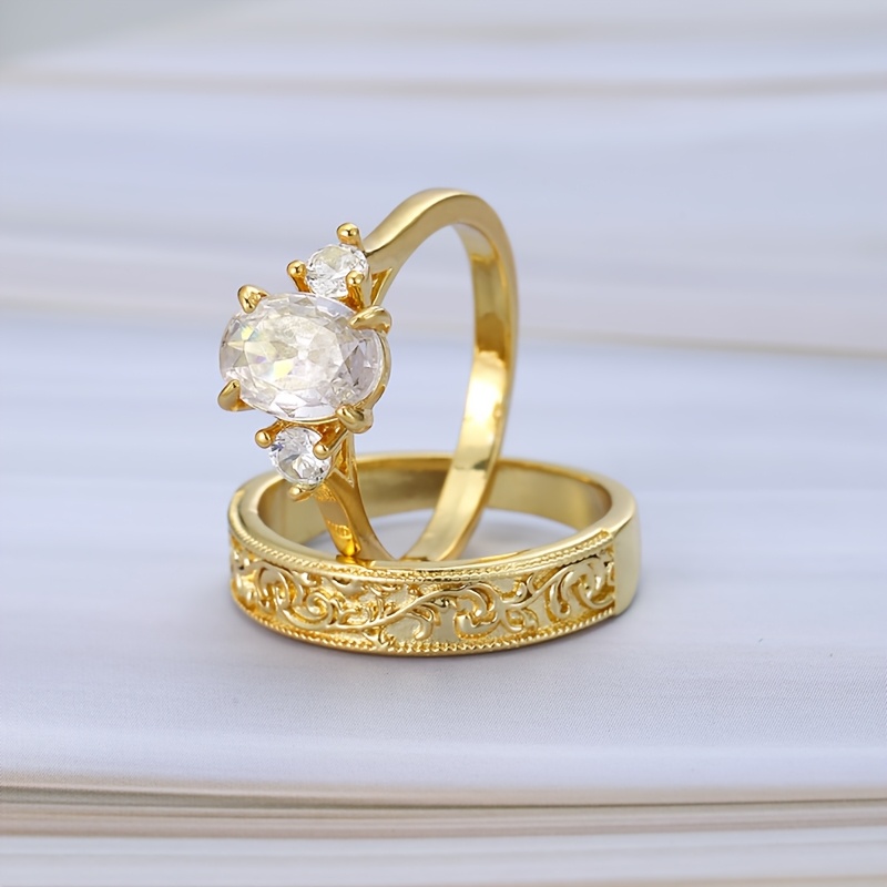 Vintage Women's Ring Set with Synthetic Zirconia, 2pcs