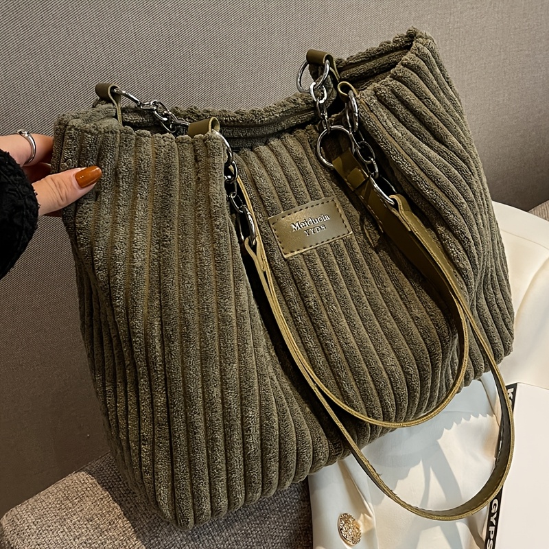 TEMU Retro Rabbit - Corduroy Solid Color Shoulder Bag, Large Capacity Tote, Suitable For Autumn/winter, Spacious And Lightweight, Ideal For Work,