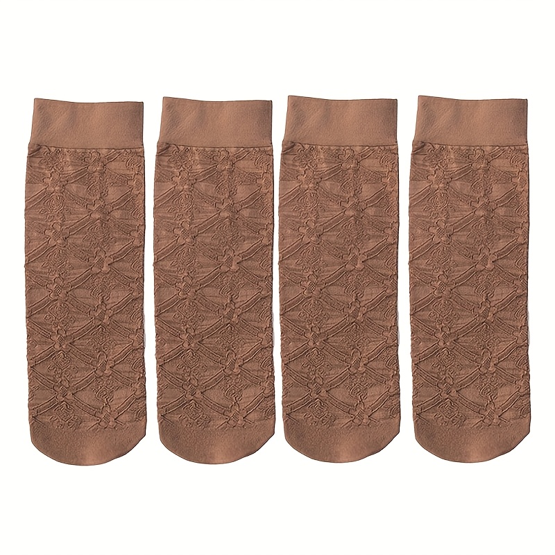 TEMU Juego de 4 de medias de para mujer, del muslo y el muslo, calcetines cortos gruesos, calcetines de terciopelo, antienganches, caladas,