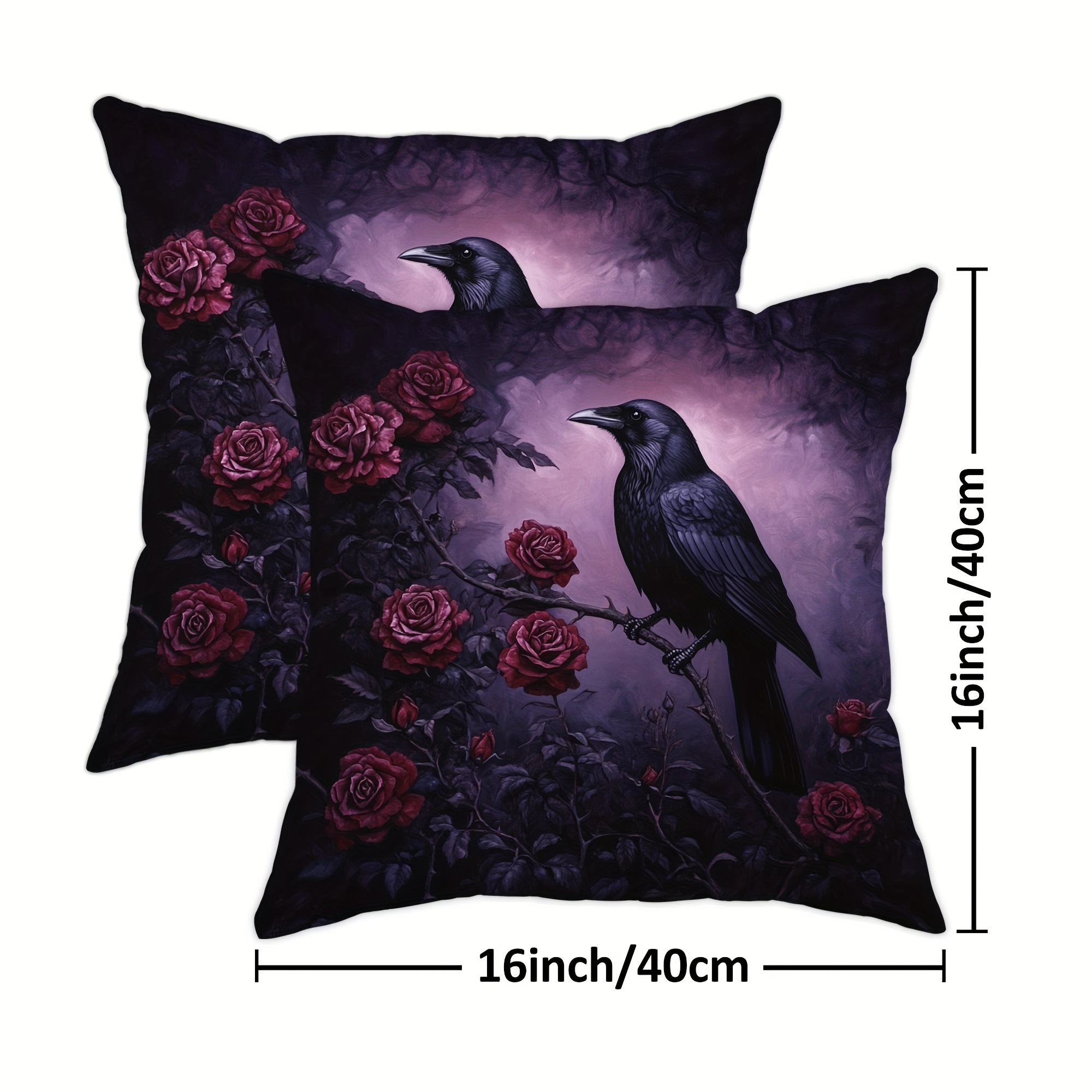 TEMU Set Of 2 And Red Roses Throw Pillow Covers, Gothic And Vibrant Red Roses Decorative Cushion Cases, Polyester, Zipper Closure, Machine Washable,