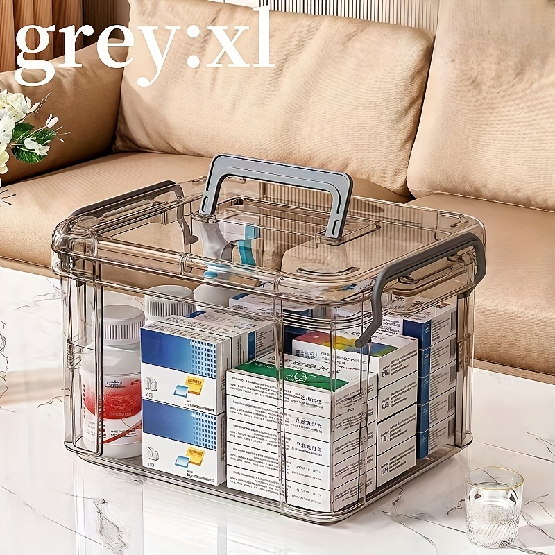 TEMU Large Capacity Medical Organizer With Handles & Lid - Durable Transparent Plastic Storage Box, Multi-compartment Design For , Emergency Supplies