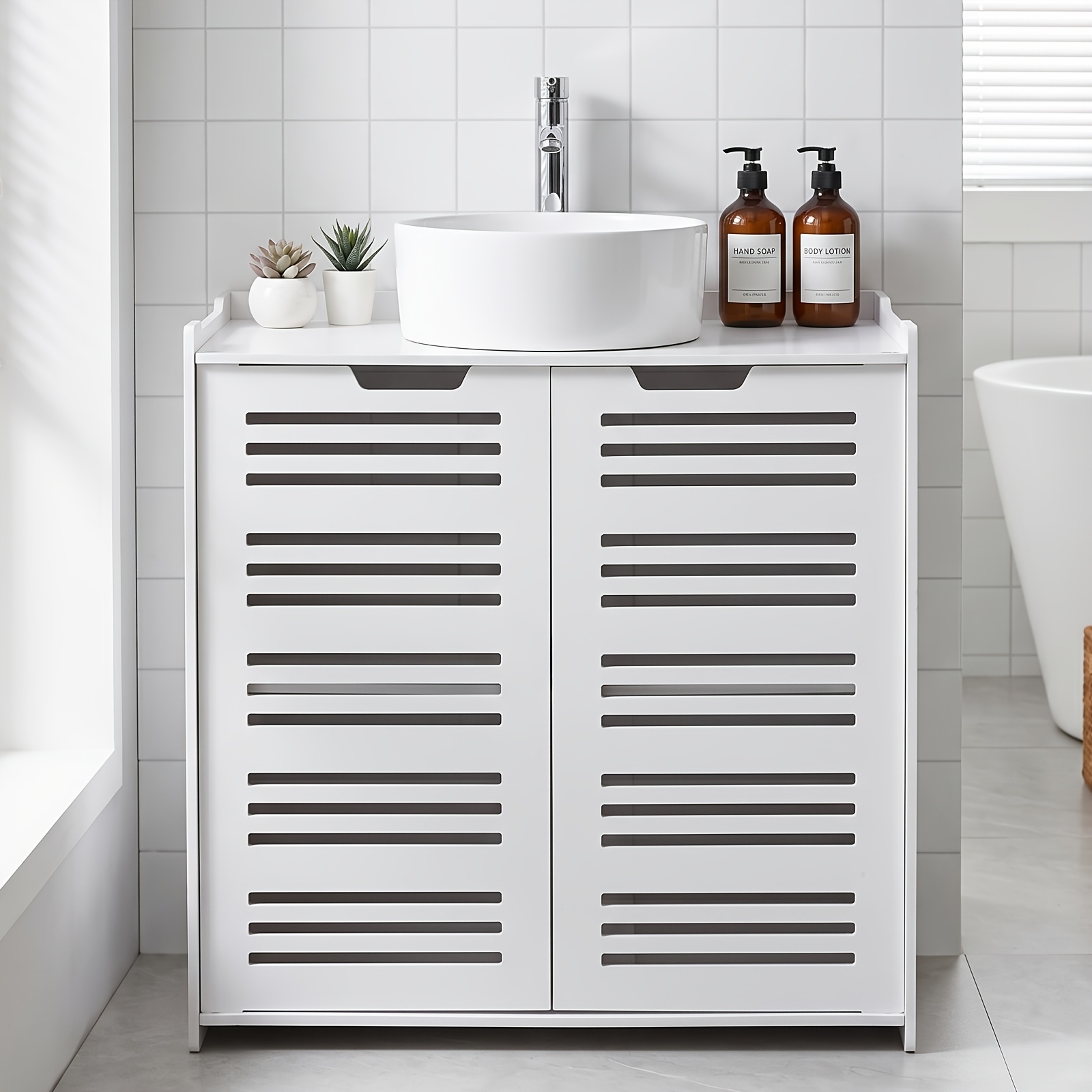 Efficient Space Utilization Under Sink Storage, Double Door Two-tier Design Under Sink Cabinet, Easy To Clean Washbasin Cabinet, Bathroom Cabinet For Bathroom, Laundry Room, Washroom And Toilet