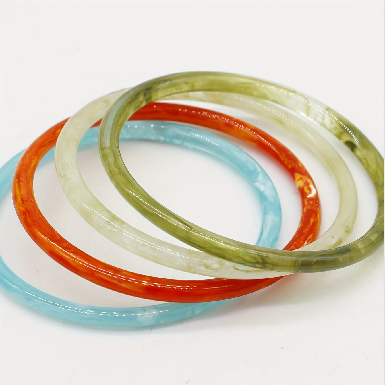 TEMU 4pcs Bohemian Retro Resin Stackable Bangle Bracelets Suitable For Women' Daily Wear & - Lightweight, Neutral Tones, Wearable For Parties,