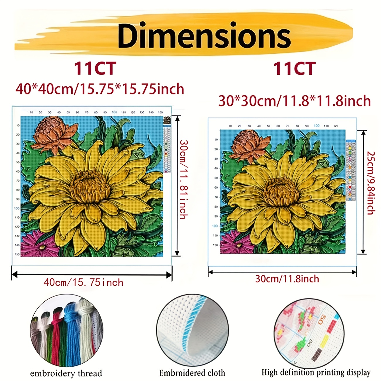 Colorful Floral Cross Stitch Kit, Frameless, Ideal for Beginners