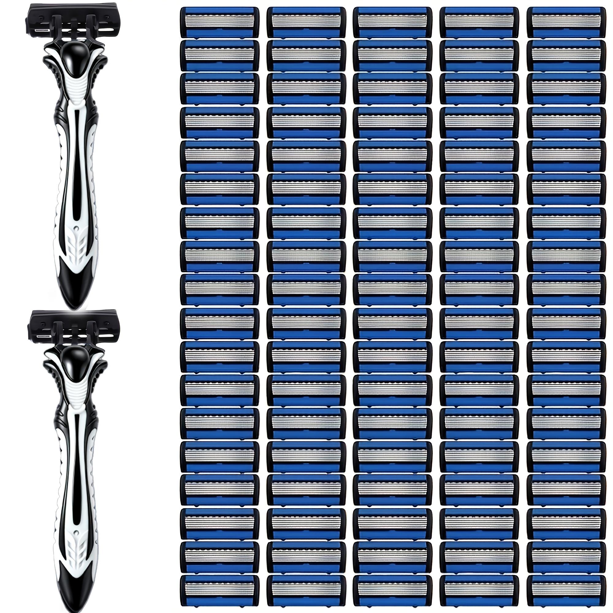 TEMU Men's 2-handle 90-blade 6-ply Manual Razor Set With Non-slip Metal Handles, Durable Stainless Steel, And A Of Replacement For Beard And Mustache