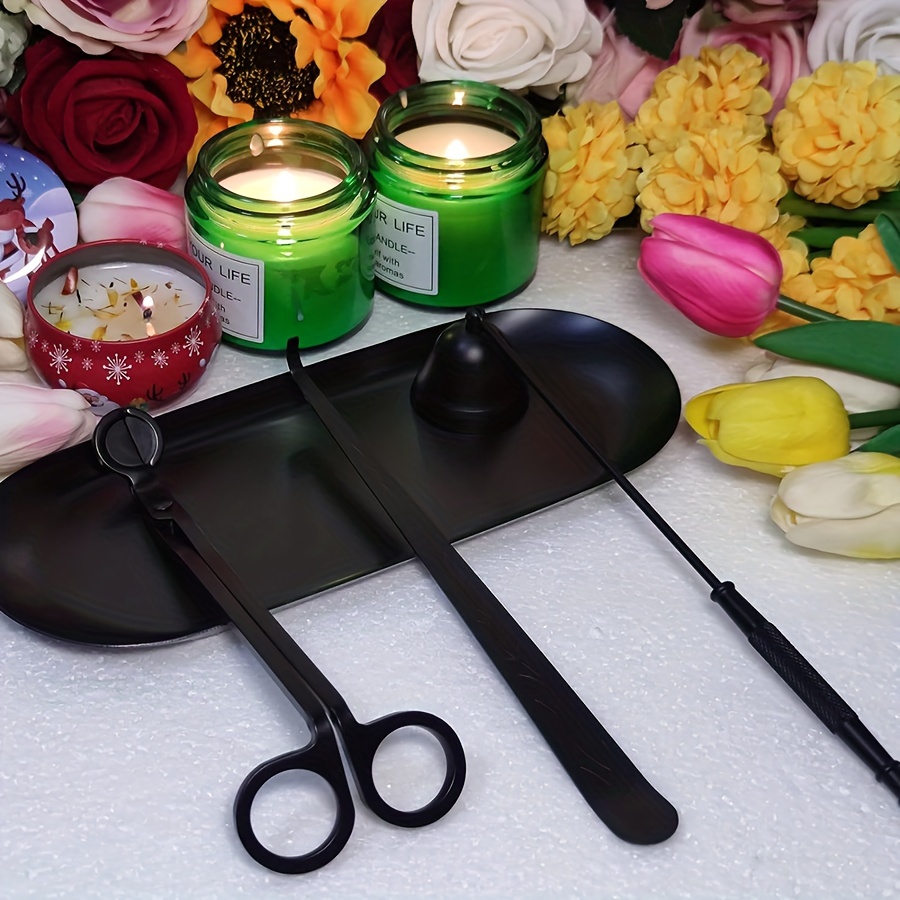 

Stainless Steel Candle Care Kit - Wick Trimmer, Snuffer, & Cover Set For Enthusiasts - Black