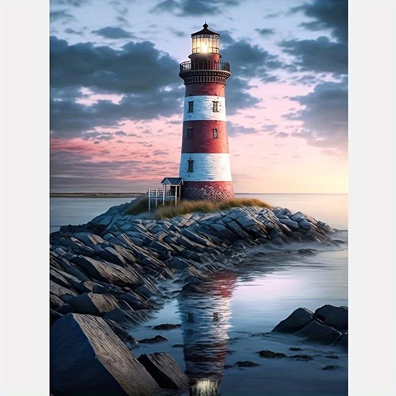 

Beach & Lighthouse 5d Diamond Painting Kit For Adults - Full Drill Round Crystal Art, Perfect For Beginners, Ideal For Home Wall Decor & Gifts, 12"x16 Diamond Painting Kits New Diamond Painting Kits