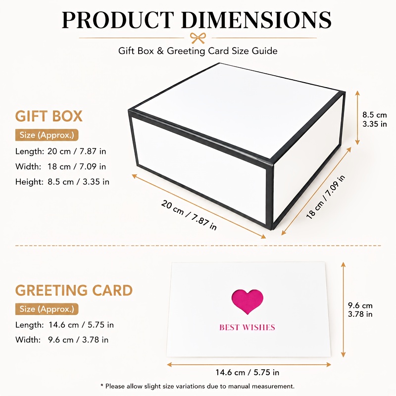 TEMU 1pc Black And White Contrast Color Rectangular Empty Gift Box 20×18×8.5cm With Heart-shaped Greeting Card, Holiday Birthday Favor Wrapping Paper