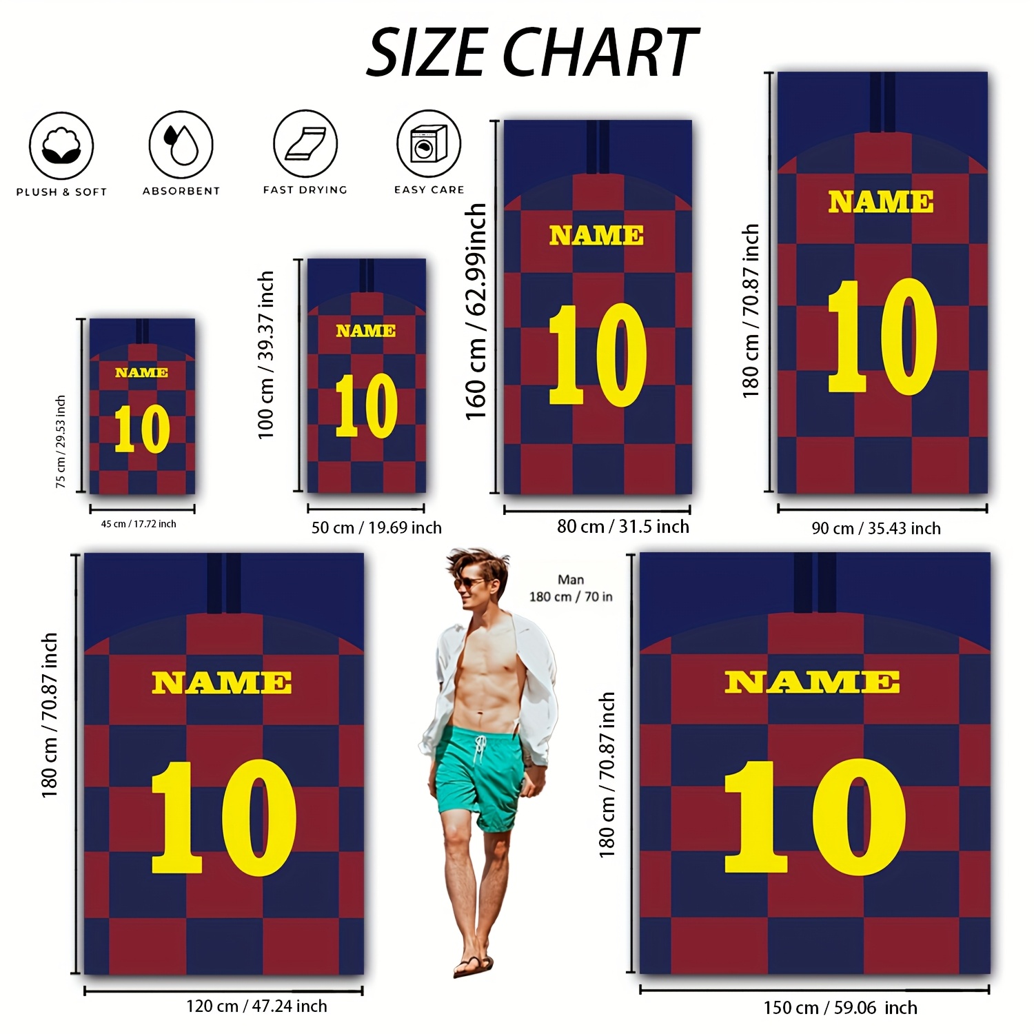 TEMU 1pc Personalized Name/number Football Jersey Bath & Beach Towel - Custom Soccer Design With Name/number, Microfiber, Team Colors For Swimming,