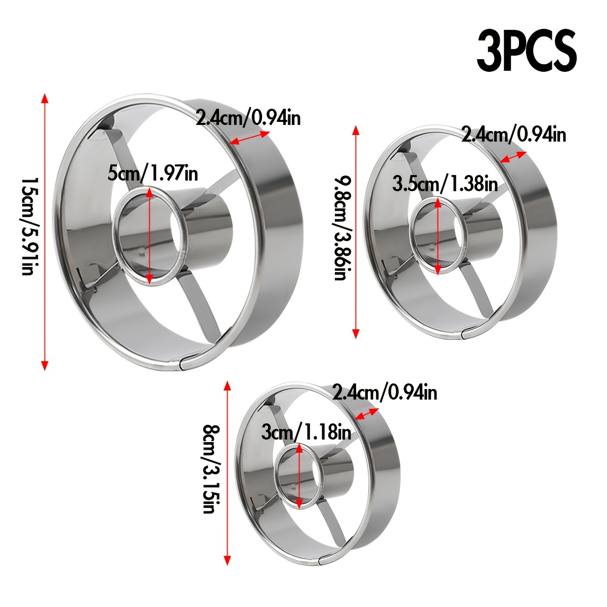 Image of 1pc/3pcs Donut Cutter, Stainless Steel Dough Cutting Mold, Baking Tool, Home Kitchen Additions Durable Stainless Steel Donut Mold – Perfect For Making Homemade Donuts