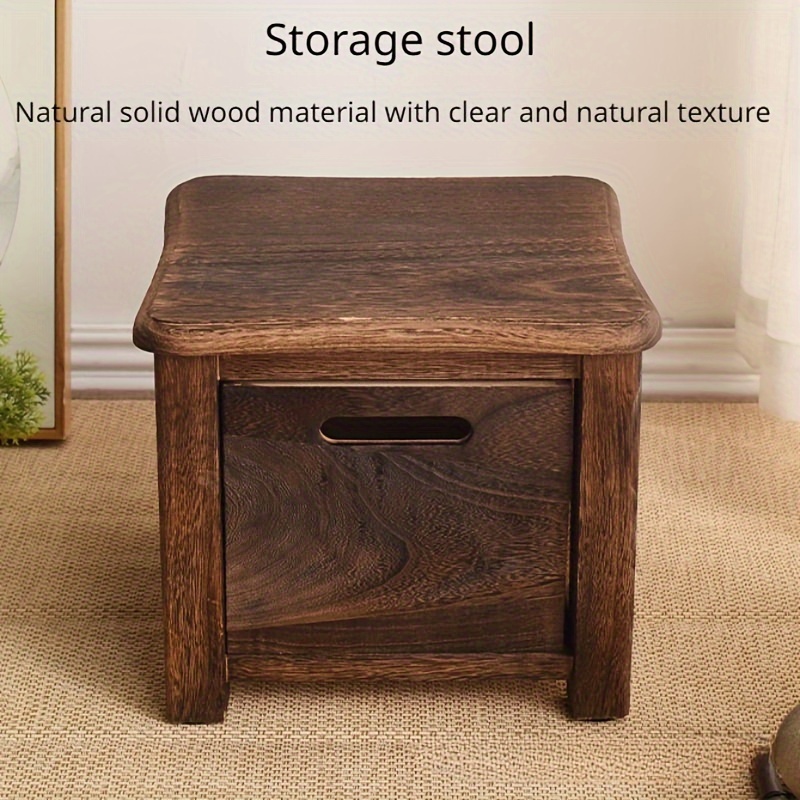 

1pc Classic Solid Wood Storage Stool With Drawer, No Armrests, Unpadded, Mortise And Tenon Design, Smooth Polished , Natural Texture - Versatile Home Furniture