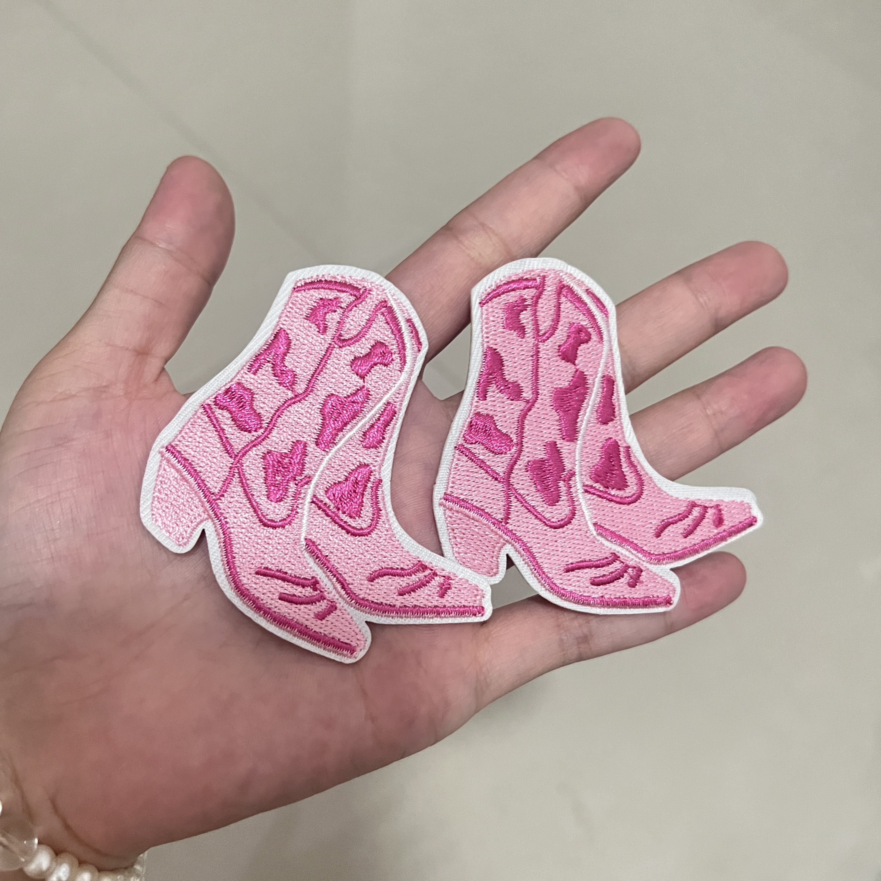 

2 Pink Western Cowboy Boots Embroidered Patches - Iron-on/sew-on Appliques, Suitable For Diy Denim Jackets, Jeans, T-shirts, And Backpacks - Stylish Decorative Accessories.