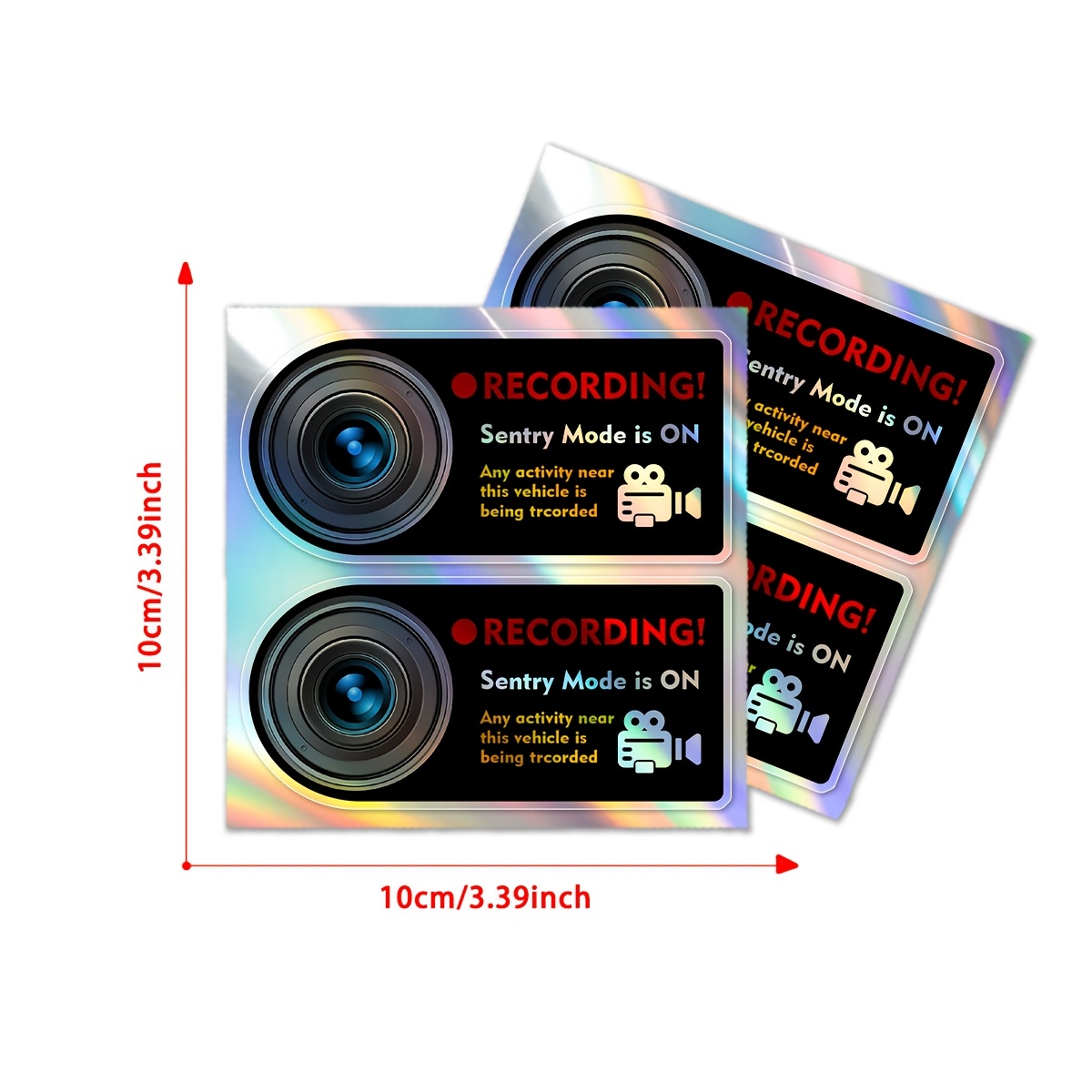Black Camera Recording Stickers with Red Label, 4 Sets