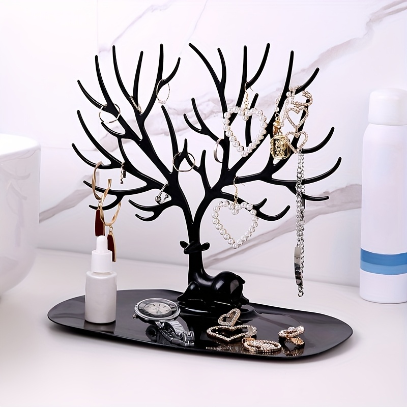multi functional jewelry organizer 1 tree shaped jewelry stand 1 glass tray and 1 watch holder   earrings necklaces bracelets and watches made of pp material  