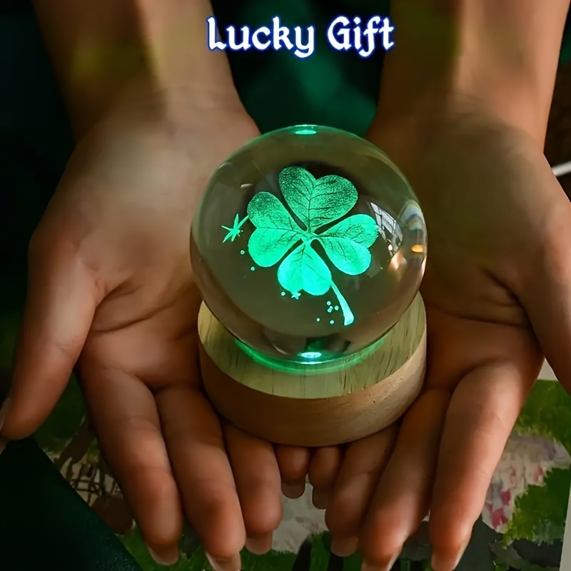 

Charm 3d Clover Crystal Ball Night Light With Base - Perfect Gift For Birthdays, Weddings, Day | Usb Powered, Polished | Ideal For Bedroom Decor & Home