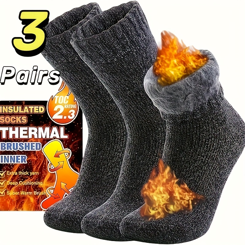 TEMU 3 Pairs Of Men's Black Socks, Warm Socks For Men Suitable For Weather During Hiking And Skiing