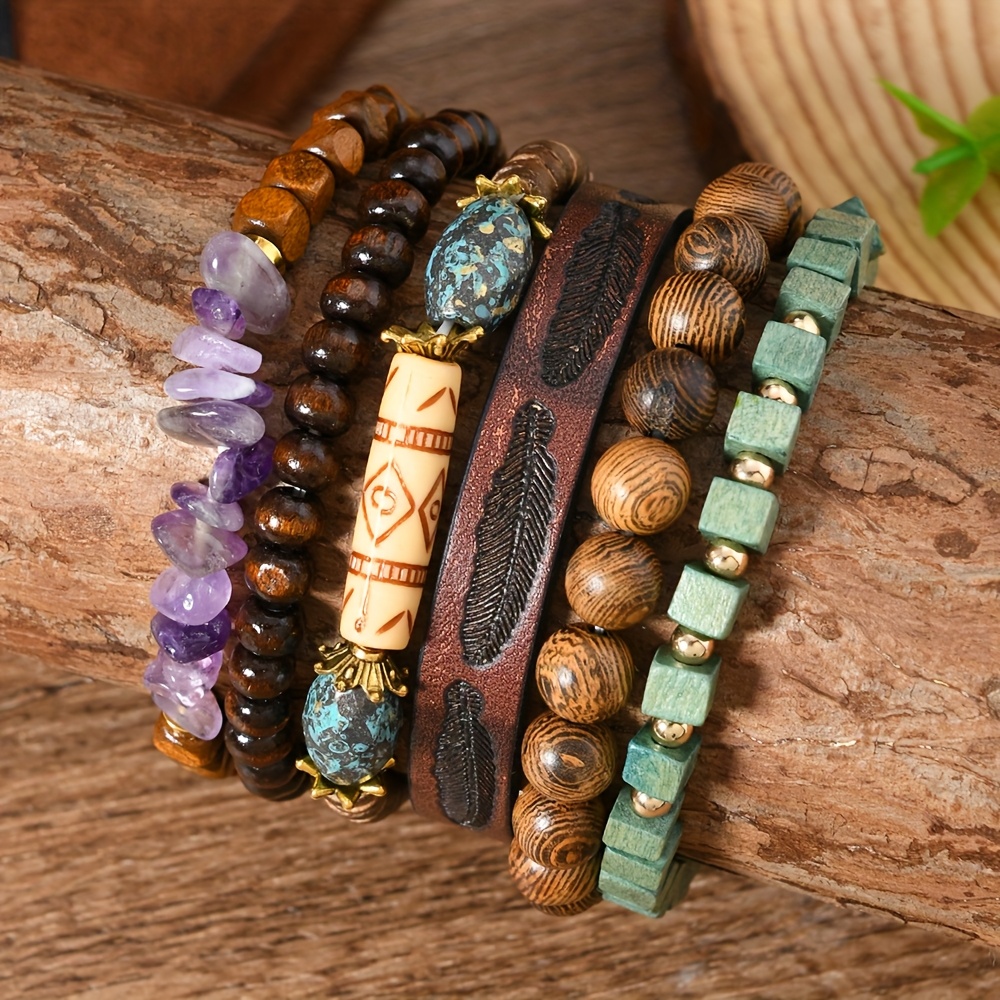 E-shop 6-teiliges Set ethnische Armbänder, Armband im westlichen Stil, individuelles gestapeltes Bohème-Perlenarmband, Schmuck