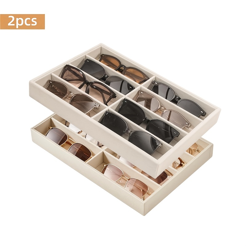 Image of 1/2pcs Velvet Organizer Tray, 8-grids Drawer Organizer & Stackable Display Case - Scratch-free Soft Lining For Eyeglasses, Watches, Jewelry - Fits Standard Drawers