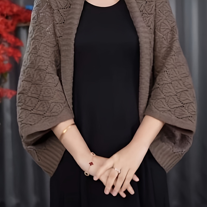 TEMU Diamond Shawl - Front Cardigan For Women, & Windproof With Hollow-out , For Fall/