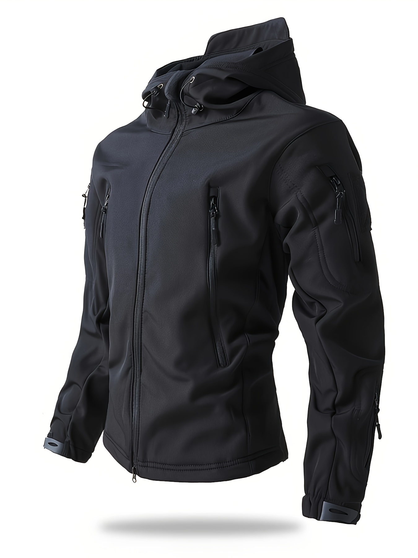 Men's Winter Softshell Jacket with Hood, Pocketed Trench Coat