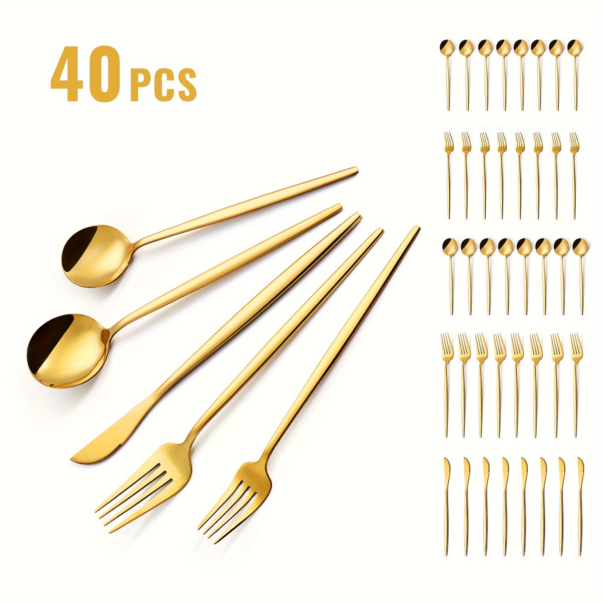 

Gold 40- Set, For 8 , Includes Knife, And Spoon, Household, Dishwasher-safe