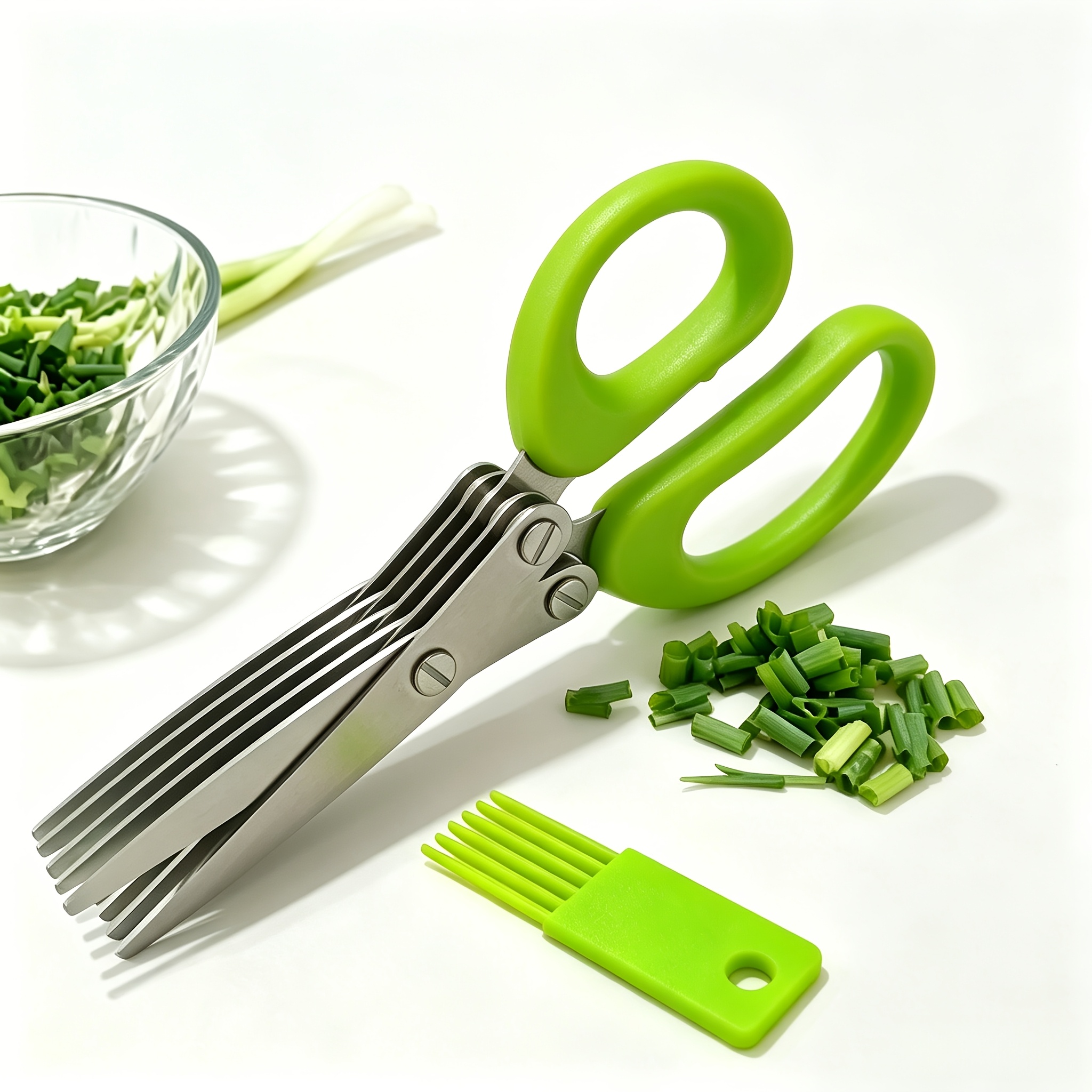 TEMU 1 Set, 5 Layer Stainless Steel Kitchen Scissors + Cleaning Brush, Ergonomic Handle Food Grade Household Cooking Shears For Food, Scallion Nori