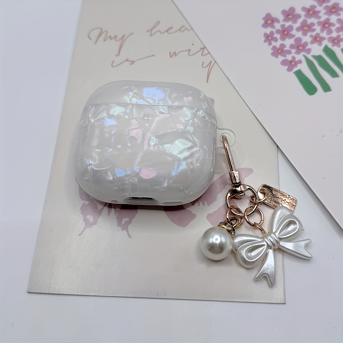 E-shop Schalenmuster mit Fliege-Clip für AirPods 4 Split Case, Weiche Hülle für AirPods Pro 2 Neues Modell AirPods 3. Generation Kopfhörerhülle