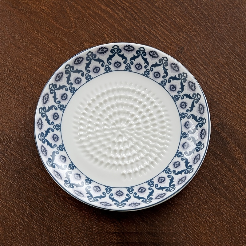 TEMU Ceramic Food Grinder, Garlic Grinding Plate, Seasoning Grinding Disc, Hand-painted Retro Pattern, Triangular Pointed Teeth Design, Grinding,