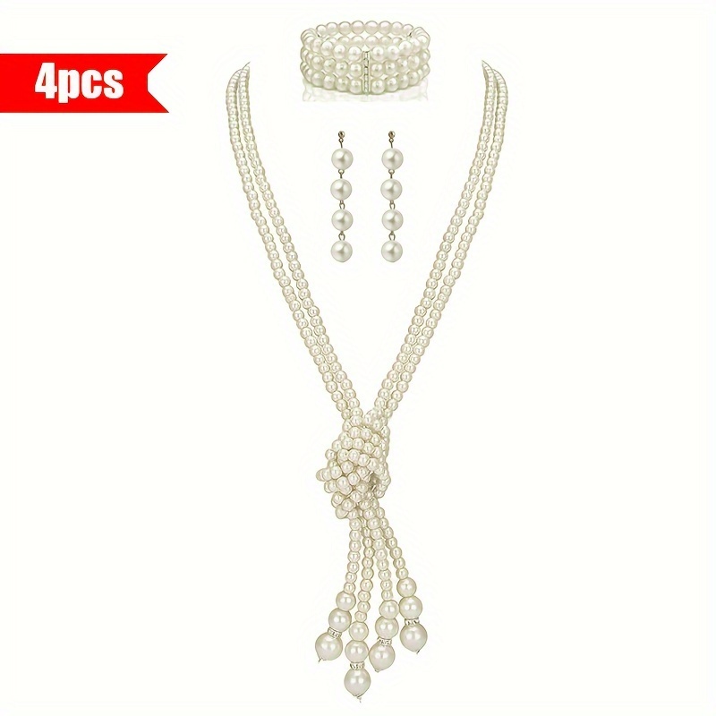 TEMU Bohemian Style Long Tassel Jewelry Set, Including 1 Pair Of Earrings And 1 Layered Bracelet Plus 1 Extra-long Double-layer Necklace, Antique Handmade Statement Jewelry Parties And Sweater Outfits
