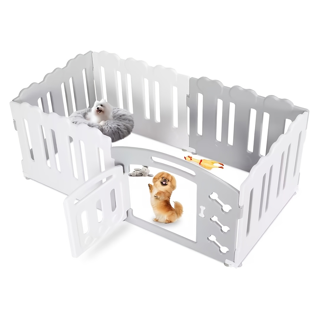 5+1pc Puppy Playpen, 60cm High Puppy Playpen, Dog Playpen Panels, Plastic Puppy Fence, With Gate, . Suction Cups & Ground Anchors, Outdoor Pet Enclosure, Indoor Dog Playpen For Apartments