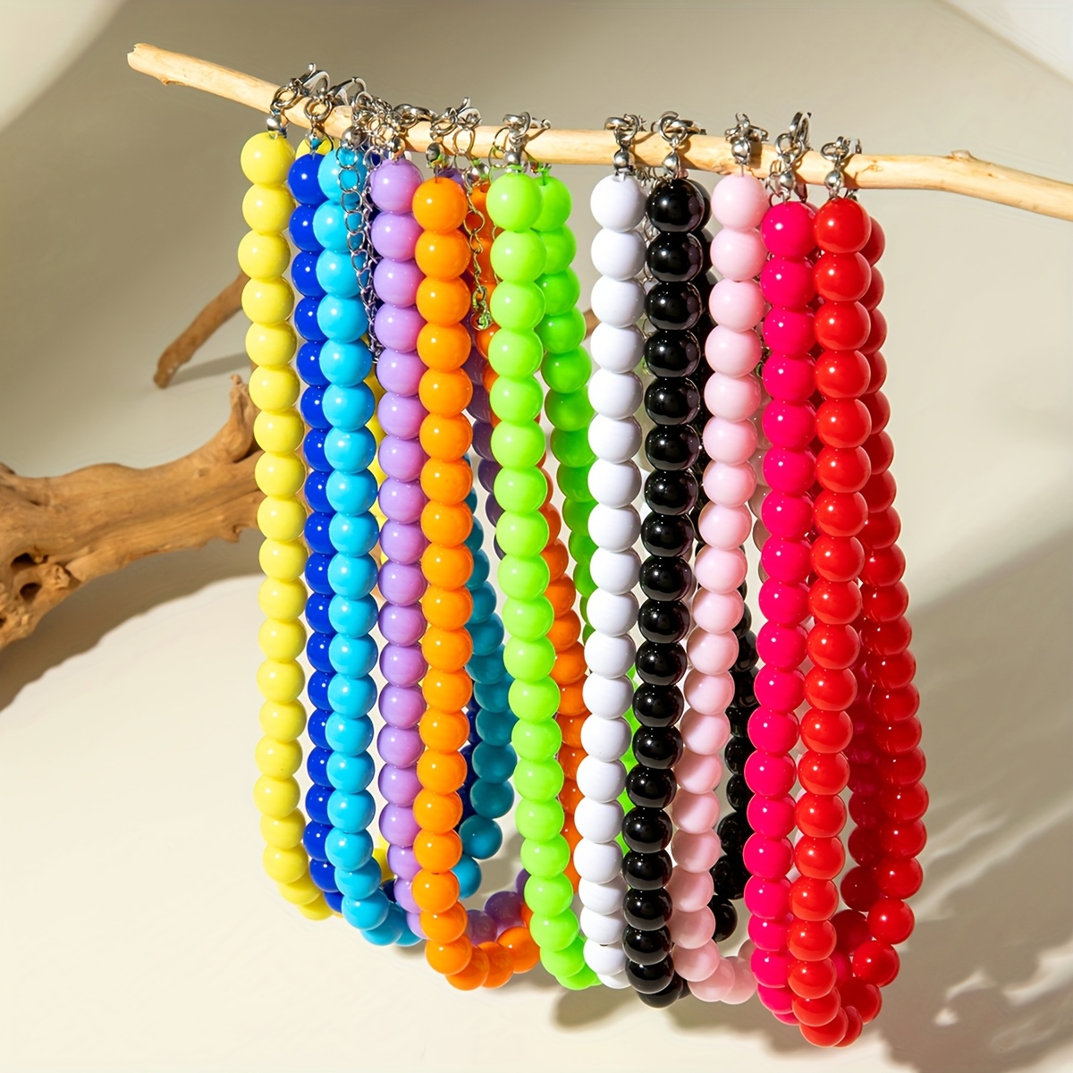 Dopamine-Colored Acrylic Round Beaded Chain Necklace