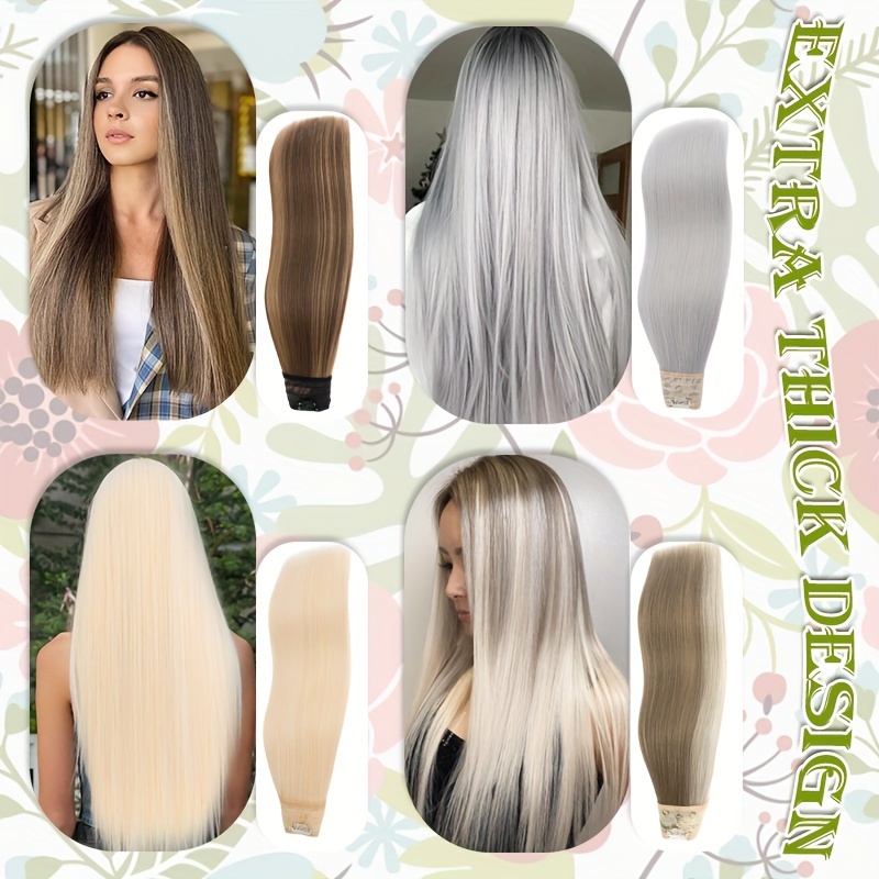 18inch 45cm u shaped   clip in hair extensions with 5 clips x thicker 3 4   synthetic long straight hairpiece soft v shape hairpieces add hair volume for women holiday cosplay party gift daily details 1