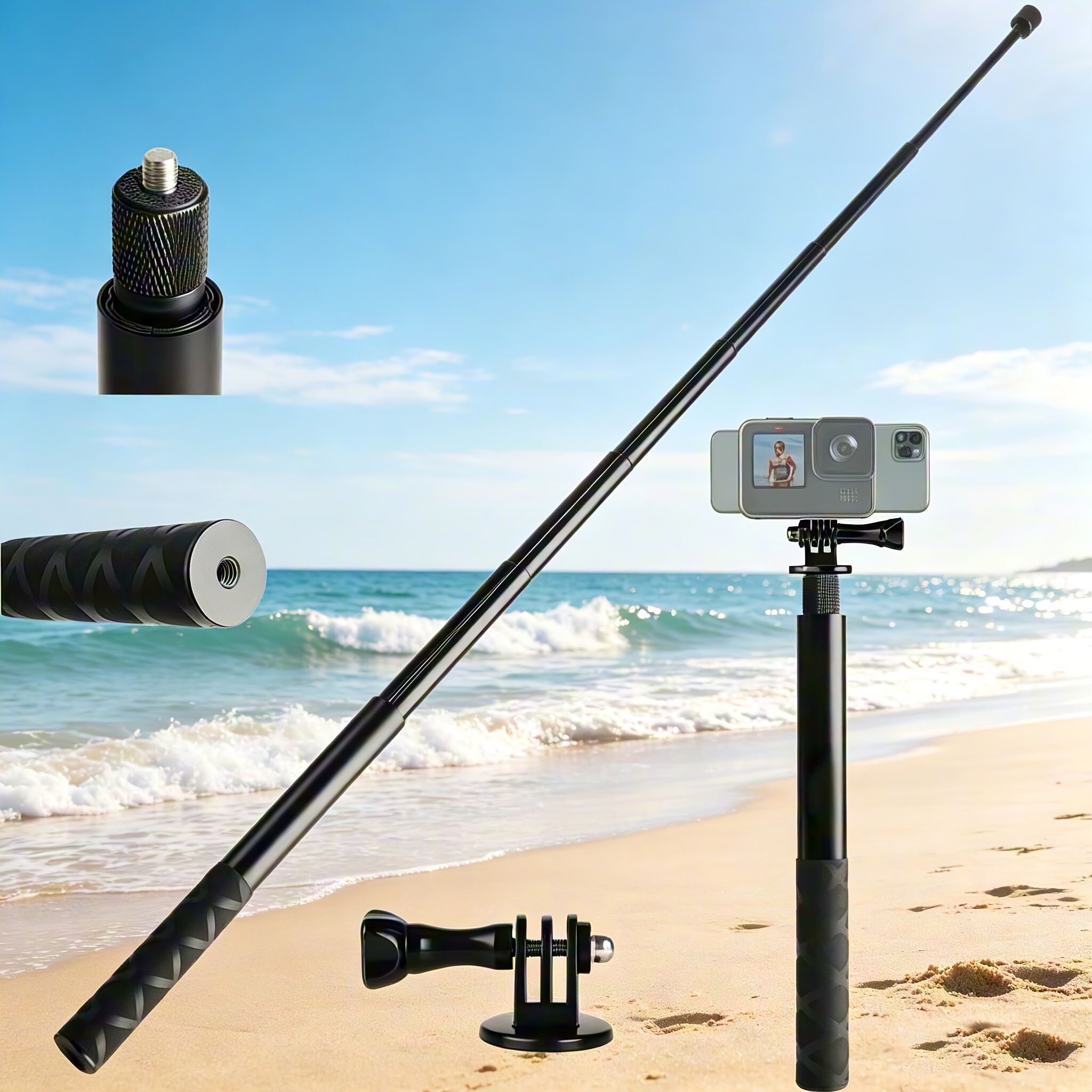TEMU Uegogo 119cm Invisible Selfie Stick, 360° - Disappears In Shot, Compatible With Action Cameras, 1/4